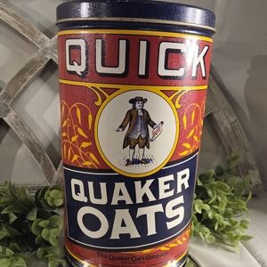 Vintage 1991 Quaker Oats Tin Canister 🥣 Kitchen Storage Farmhouse Decor